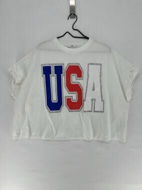 Talulah USA Graphic Cropped Top Womens Medium White Cotton Short Sleeve T-Shirt
